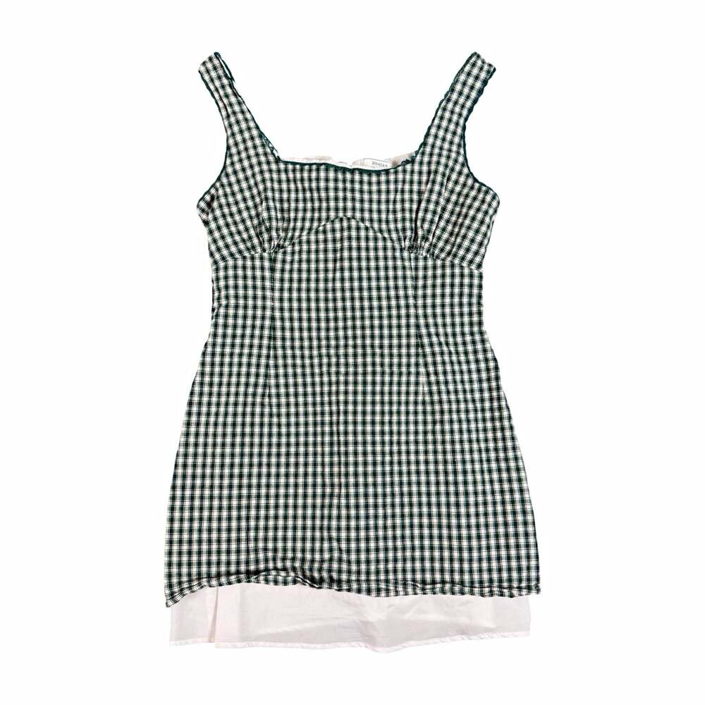 RIHOAS Green White Plaid Square Neck Strappy Mini Dress Zip Lined Size L